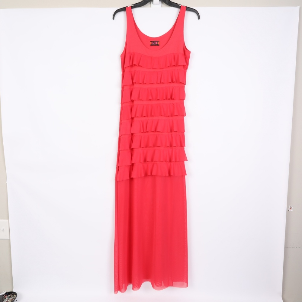ISLE Women's Red Maxi Dress Bright Coral Sheer Sm